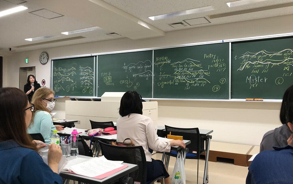 A classroom with adults learning English